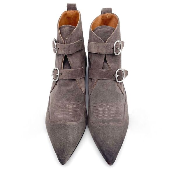 Allsaints Viv Pointed Toe Gray Suede Western Double Strap Bootie Size 40 | US 9 - Picture 3 of 16